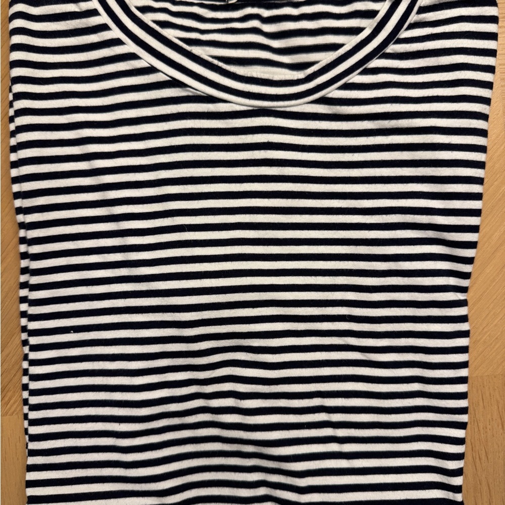 Suitsupply Navy and White Striped Cotton Shirt size XL split hem sailor boating